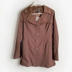 Blanc Noir Women’s Medium Brown Midi Trench Coat Lined Soft Shell Outdoor Casual